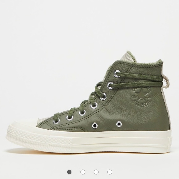 Converse Shoes - Converse Chuck 70 Hi top leather trainers with faux fur lining in utility green
